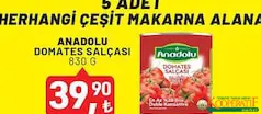 5 ADET MAKARNA ALANA TARIM KREDİ ANADOLU DOMATES SALÇASI 830 G fiyat ve kampanya bilgisi